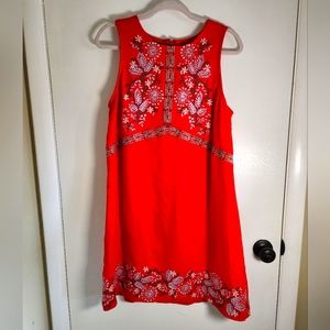 Anthrpologie- Embroidered Sleeveless Red Dress